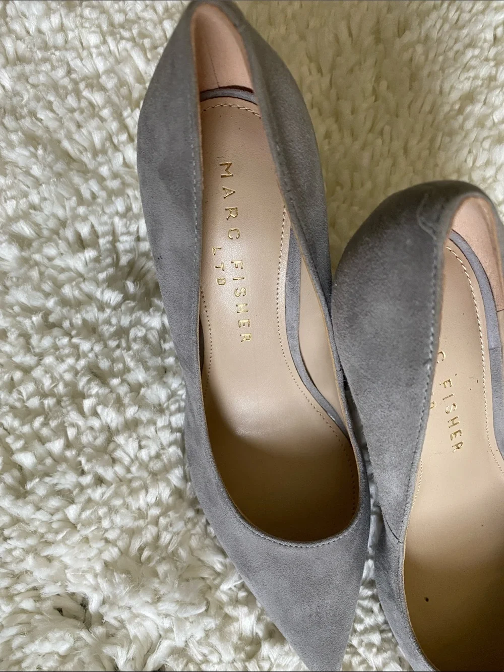 Marc Fisher Light Gray Suede Block Heel Pumps